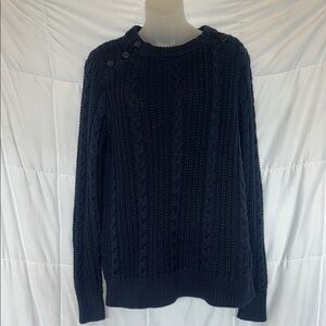 LL Bean Women’s Navy Cable Knit Fisherman’s Sweater size Large